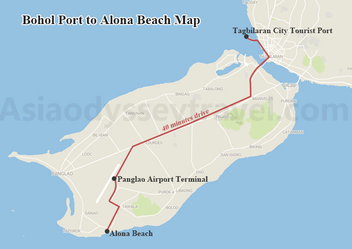 Bohol Tagbilaran Port to Alona Beach Map