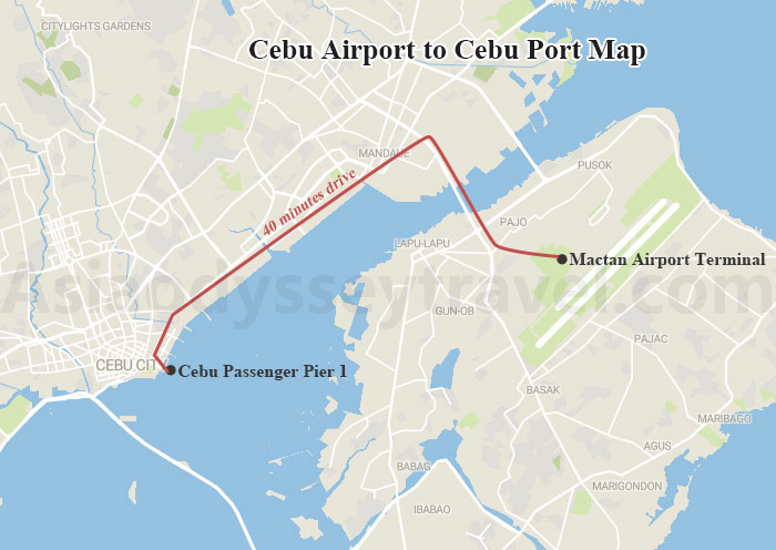 Cebu Airport to Cebu Port Map
