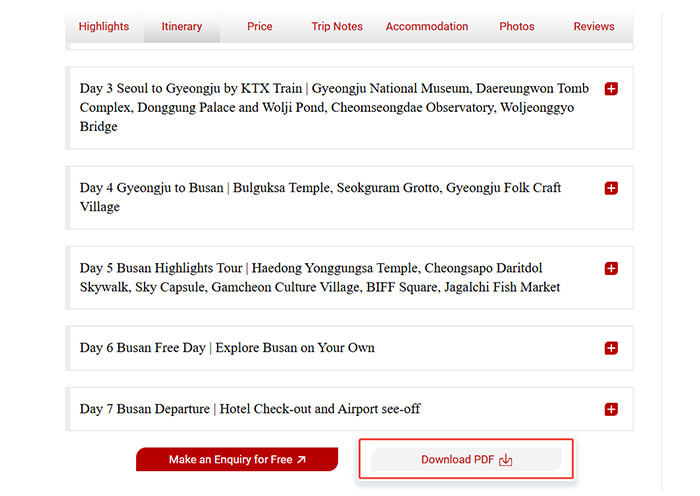 South Korea Itinerary PDF Download