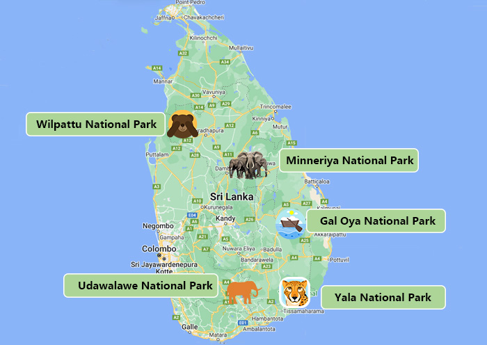 Sri Lanka National Parks Map