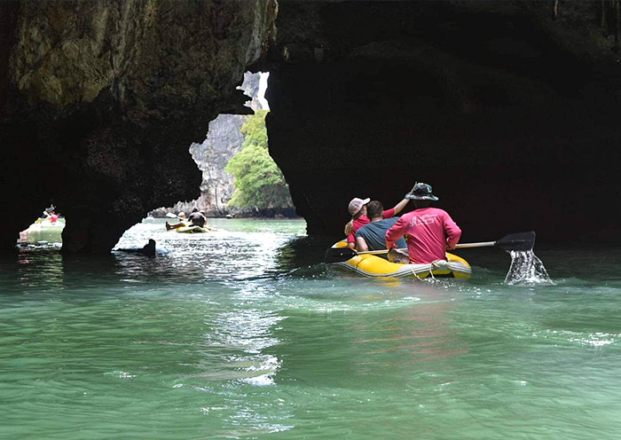 Canoeing to cave