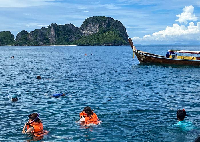 Swimming, sunbathing, snorkeling