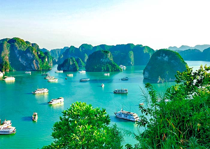 Dramatic rock formations in Halong Bay