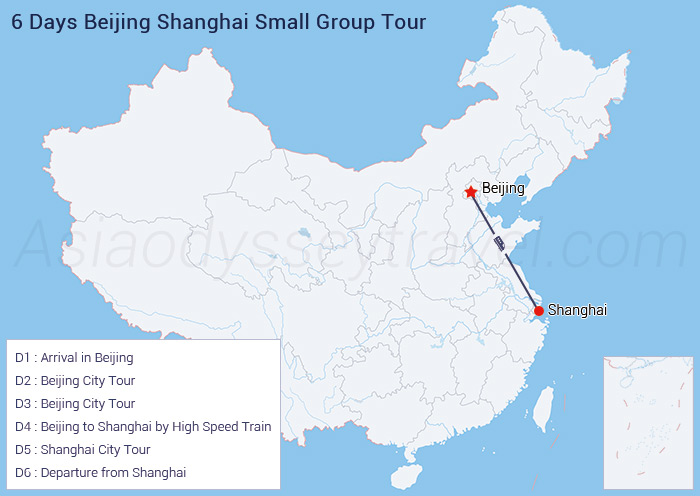 6 Days Beijing Shanghai Group Tour Map
