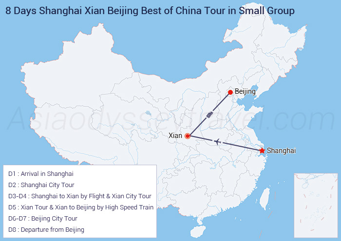8 Days Shanghai Xian Beijing Group Tour Map
