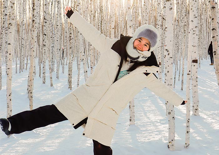 AOT guests enjoying winter scenery in the Arctic Birch Forest, Mohe