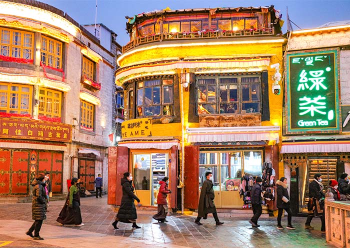 Restaurants along Barhkor Street Lhasa Barhkor Street