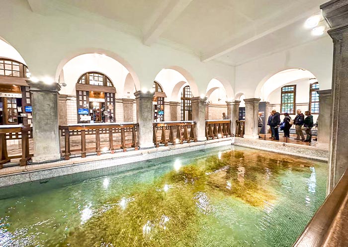 Inside the Beitou Hot Spring Museum, showcasing old bathing areas. Inside the Beitou Hot Spring Museum, showcasing old bathing areas.