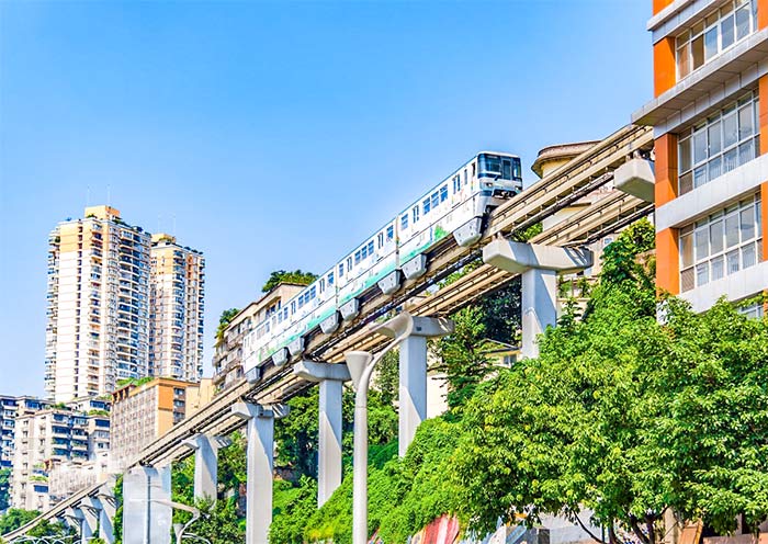 Train going through a 11-storey block of flats Train going through a 11-storey block of flats