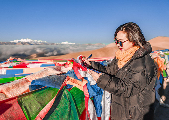 Our Dear Guests Wrote Wishes on the Prayer Flags Gyawu La Pass in Tibet for Mount Everest View
