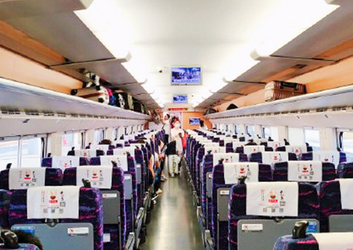 Second class seats are arranged in a 2+3 configuration