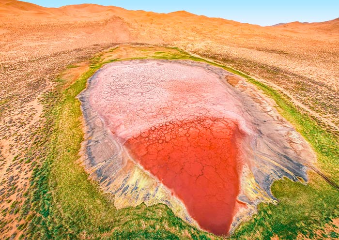 Badain Jaran Desert is dotted with nearly 140 freshwater lakes