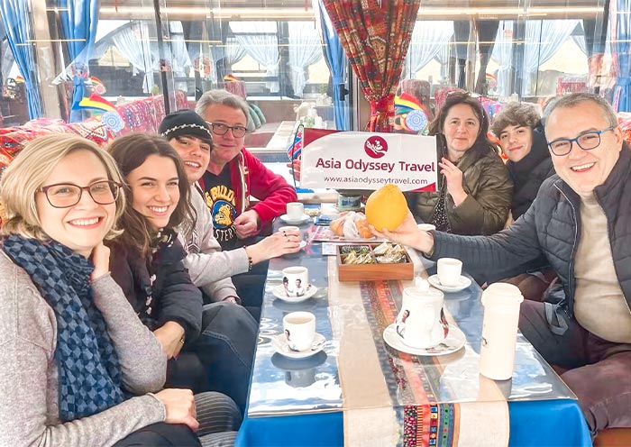 Our Guests Enjoying a Traditional Tibetan Meal