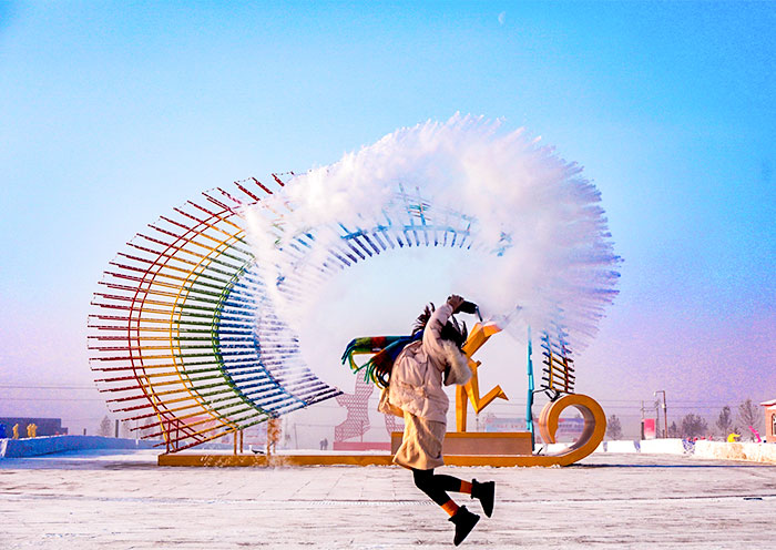 Throwing water becomes ice