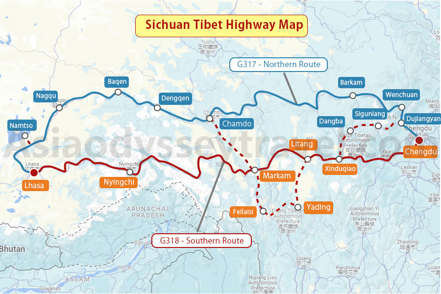 Sichuan Tibet Highway Map