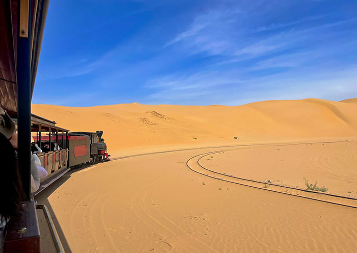 Train in Sounding Sand Bay, Kubuqi