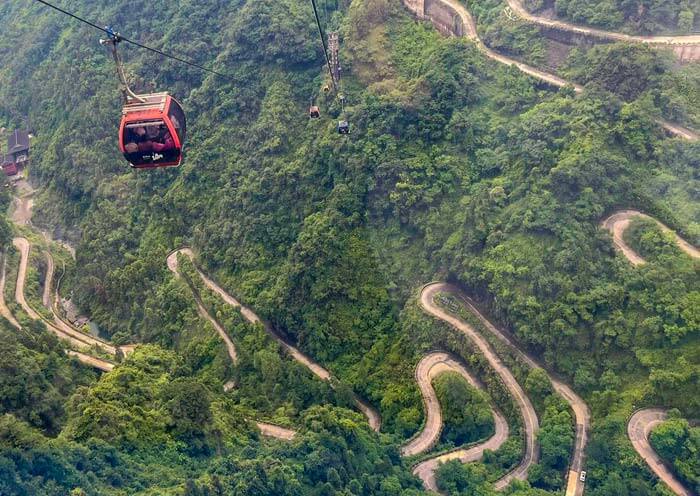 Winding roads under the Tianmen Mountain Cableway, Zhangjiajie
