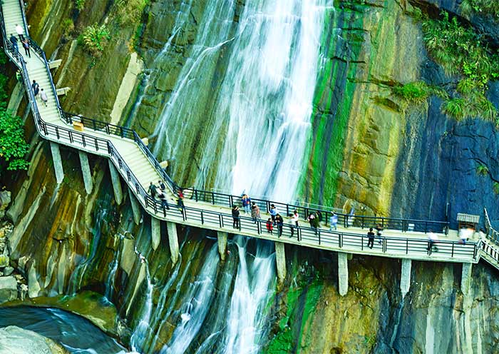 Wangxian Valley Cliffside Waterfall Walkway