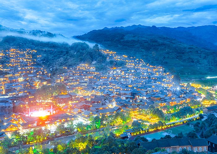 Night View of Xijiang Qianhu Miao Village