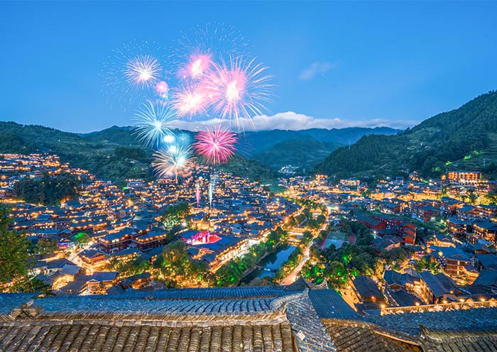 Night View of Xijiang Qianhu Miao Village