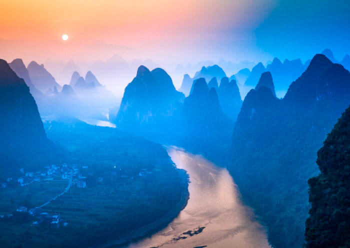 Stunning views of the Li River and surrounding karst landscape