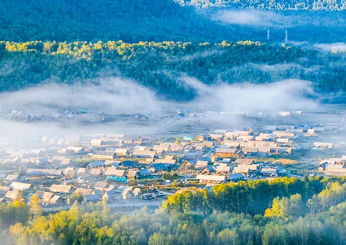 Morning fog in Hemu Village, Xinjiang Morning fog in Hemu Village, Xinjiang