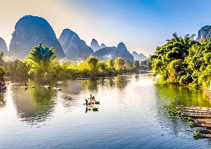 Tranquil Bamboo Rafting on Yulong River