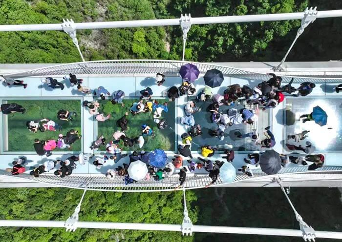Walking on Zhangjiaije Grand Canyon Glass Bridge