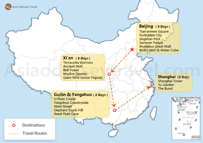 China 10 Days Classic Itinerary Map