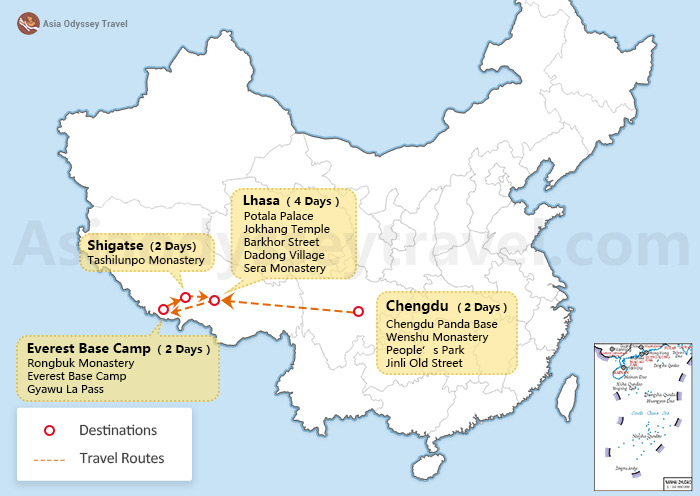 10 Days China Adventure itinerary Map
