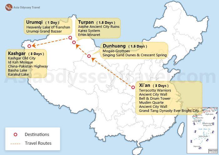 10 Days China Silk Road itinerary Map