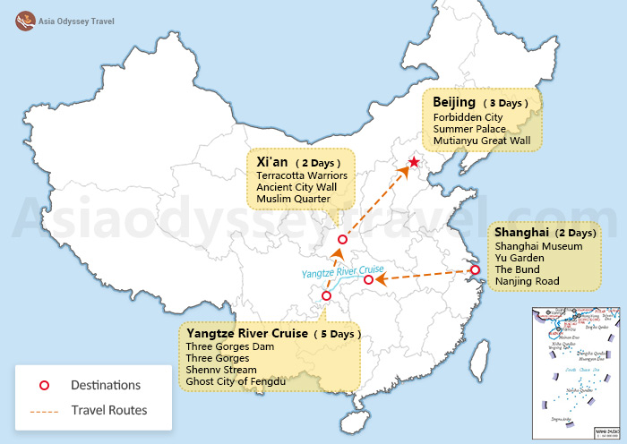 China 12 days itinerary map