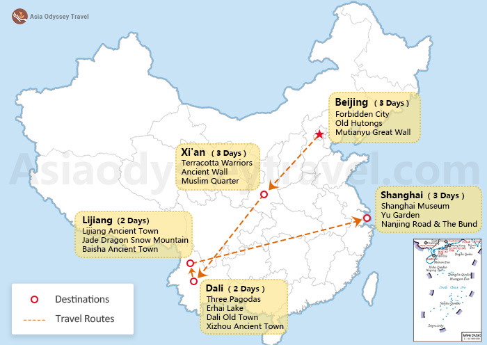 China 12 days itinerary map