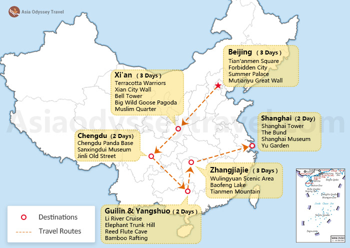 China Itinerary for 15 Days Map
