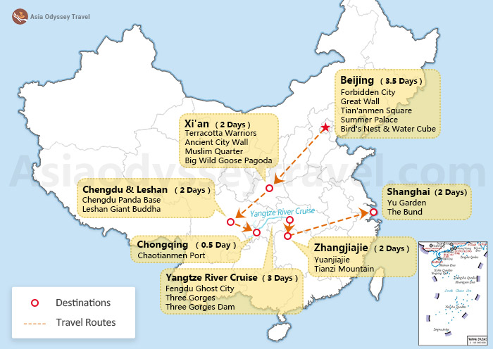 China Itinerary for 15 Days Map
