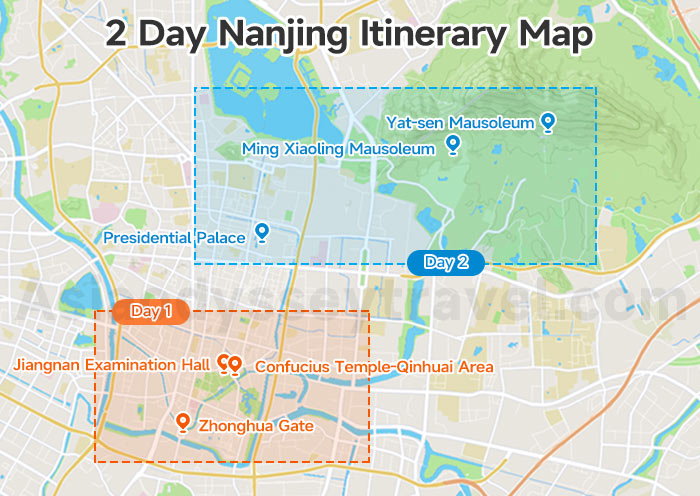 2 Day Nanjing Itinerary Map