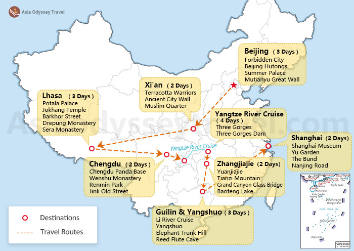 3 Weeks Classic China Itinerary Map