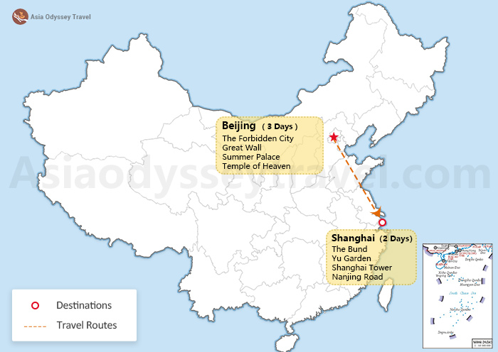 China 5 Days Itinerary Map