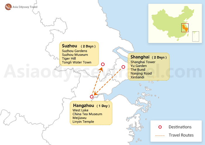 China 5 Days Itinerary Map