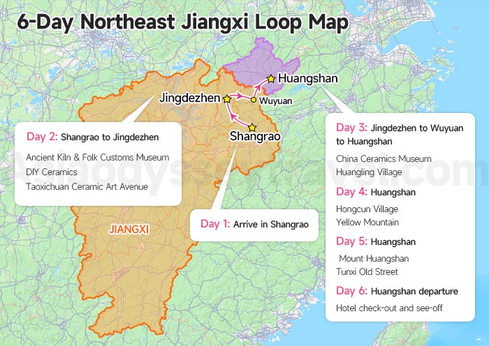 Jiangxi 6-day Itinerary Map