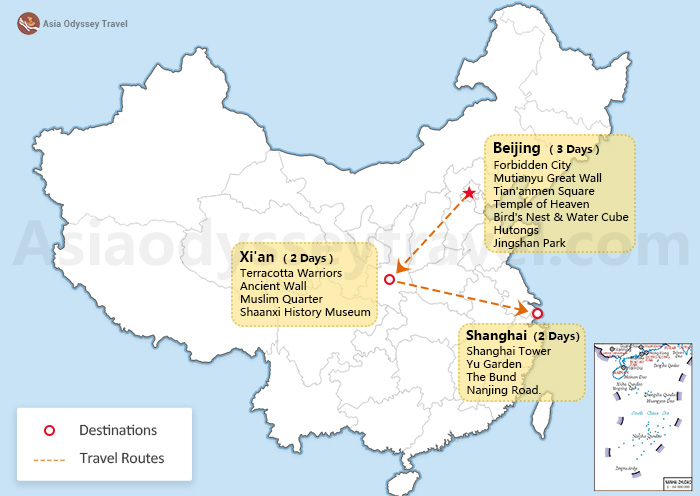 China Itinerary for 7 Days Map