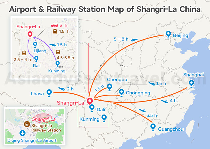 Airport & Railway Station Map of Shangri-La China