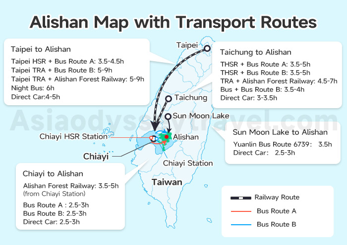 Alishan Map with Transport Routes