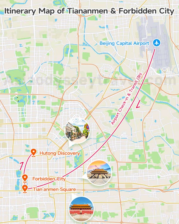 Itinerary Map of Tiananmen & Forbidden City