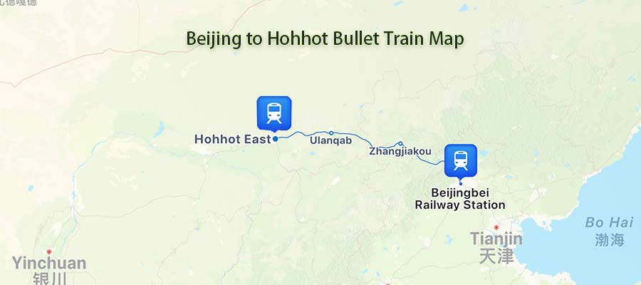 Beijing to Hohhot Bullet Train Map