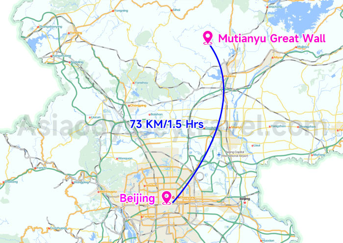 Beijing to Mutianyu Great Wall Map