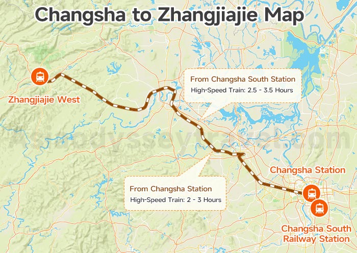 Changsha to Zhangjiajie Map