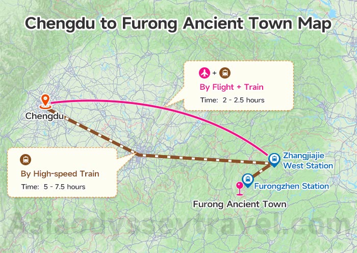 Chengdu to Furong Ancient Town Map
