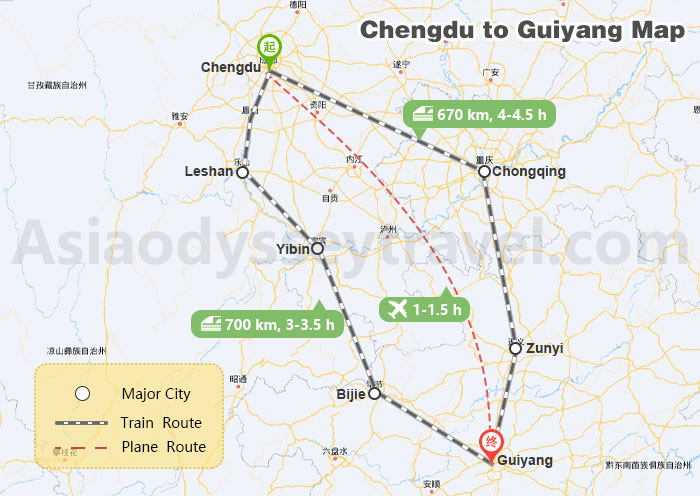 Chengdu to Guiyang Map