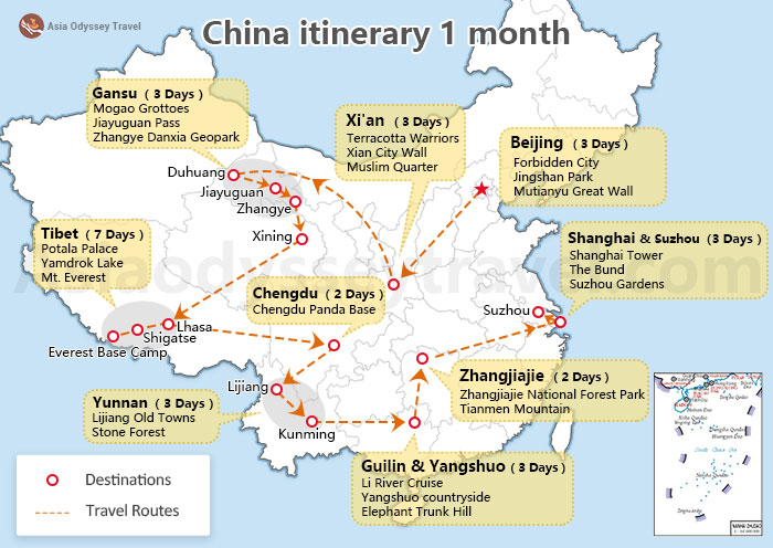 China One Month Itinerary Map